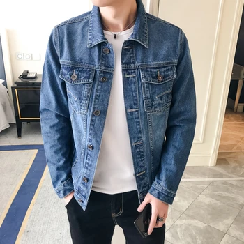 Весенняя новая мужская Повседневная хлопчатобумажная джинсовая куртка в классическом стиле, Модное Тонкое выстиранное Ретро-синее джинсовое пальто, мужская брендовая одежда