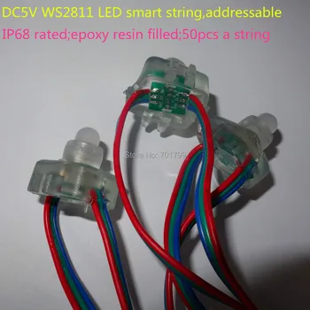 Светодиодная умная гирлянда DC5V WS2811, адресуемая, со всеми проводами rgb, класс защиты IP68; заполнена эпоксидной смолой; 50 шт. гирлянда