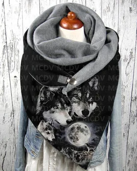 MCDV Осенне-зимний повседневный шарф и шаль с 3D принтом Wolf Moon для женщин, прямая поставка