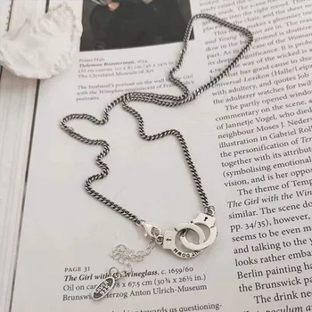 Стерлинговое серебро 925 пробы, ретро-стиль, универсальная индивидуальность, модный простой подарок для пары, наручники, ожерелье, браслет