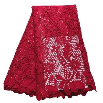 Красный гипюровый Шнур с камнями, кружево, Высококачественная Нигерийская Африканская кружевная ткань, перфоратор, Водорастворимый материал для вечеринки