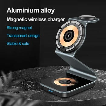 Универсальное прозрачное магнитное беспроводное зарядное устройство для Iphone14, металлическая подставка для наушников Apple Iwatch