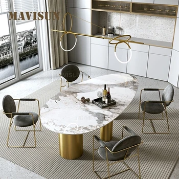 Итальянский Дизайнерский дизайн, Роскошный Золотой Овал, Креативный Большой Обеденный стол, Барная кухня, мебель для ресторана, Обеденный стол