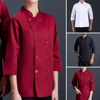 Модный топ от шеф-повара, Моющийся Двубортный, с защитой от пиллинга, Мужская Женская Рубашка шеф-повара, кондитерская одежда, униформа шеф-повара, маслостойкая