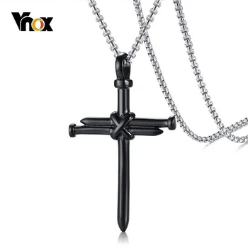 Vnox Стильное мужское ожерелье с крестом для ногтей, религиозные украшения из нержавеющей стали в стиле панк, мужские ошейники для христианской молитвы