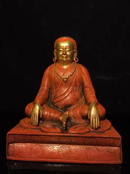 Коллекция Тибетского храма 7 дюймов, старый бронзовый позолоченный алый Гуру Будда, буддийский учитель, зал поклонения сидящему Будде, городской дом