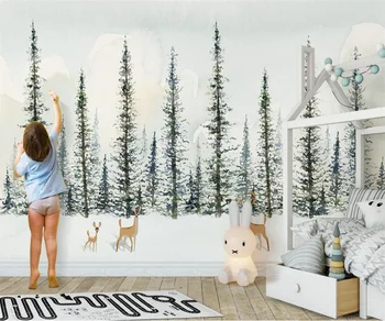 Фотообои в скандинавском стиле, простая ручная роспись, сосновый лес с лосем, лесные пейзажи, спальня, гостиная, фоновая стена, 3D обои