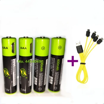 Аккумуляторная батарея ZNTER 1.5V AAA 600mAh USB литий-полимерная аккумуляторная батарея + кабель Micro USB быстрая зарядка