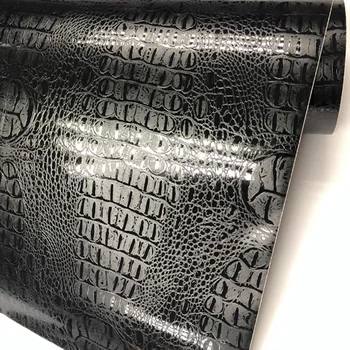 Высококачественная черная крокодиловая кожа С рисунком из ПВХ, Клейкая виниловая пленка, Наклейки для внутренней отделки кузова автомобиля, виниловая пленка