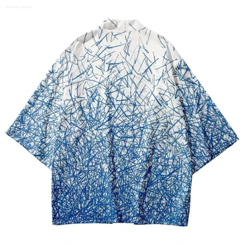 Японская Пляжная одежда Юката, Рубашки-кардиганы для Косплея, Модные повседневные традиционные женские кимоно хаори с геометрическим принтом, Белые Кимоно Для мужчин