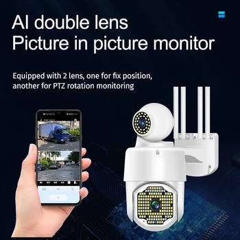 2-в-1 AI Smart с двумя объективами Двойная камера 2-В-1 Автоматическое отслеживание WIFI камера Камера безопасности для помещений и улицы Бесплатная доставка