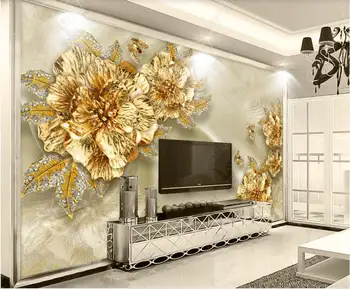 3d обои с пользовательской фотообоей Европейская Роскошь Золото Бриллиантовый цветок Шелковое ювелирное украшение 3d фотообои на стену