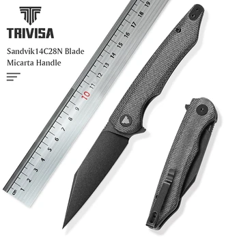 TRIVISA Складной Карманный Охотничий EDC Флиппер-Нож для Кемпинга, Складные Уличные Ножи с лезвием из стали 3,7 дюйма 14C28N, ручки из Микарты