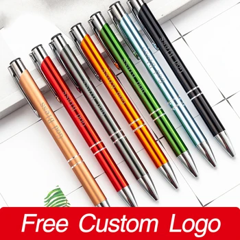100шт Многоцветная студенческая шариковая ручка с пользовательским логотипом, персонализированная подарочная металлическая ручка, офисные принадлежности, школьные канцелярские принадлежности