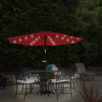 10-футовый зонт для патио с солнечной светодиодной подсветкой (красный)