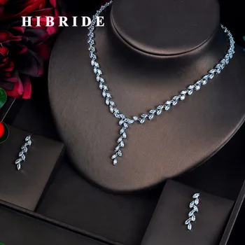 HIBRIDE, новый стиль, женские комплекты украшений с кубическим цирконием AAA, серьги, ожерелье, очаровательный дизайн, Свадебные комплекты украшений N-614
