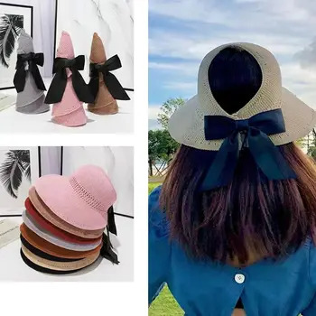 Новая мода широкими полями ВС шапки крючком пляжная УФ-защита женщин хвостик козырек гребешок Крышка для напольного женская летняя шляпа шапки