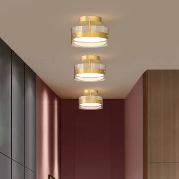 2023 Светодиодные потолочные светильники Золотисто-черные Лампы для прихожей, балкона, коридора, прохода, Освещение в круглой стеклянной оболочке, декоративные светильники