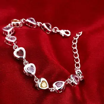 Элегантные браслеты из стерлингового серебра 925 пробы, цепочка, красивый кристалл, Циркон, ювелирные изделия в виде сердца, мода для женщин, Любовь, свадьба, милая леди